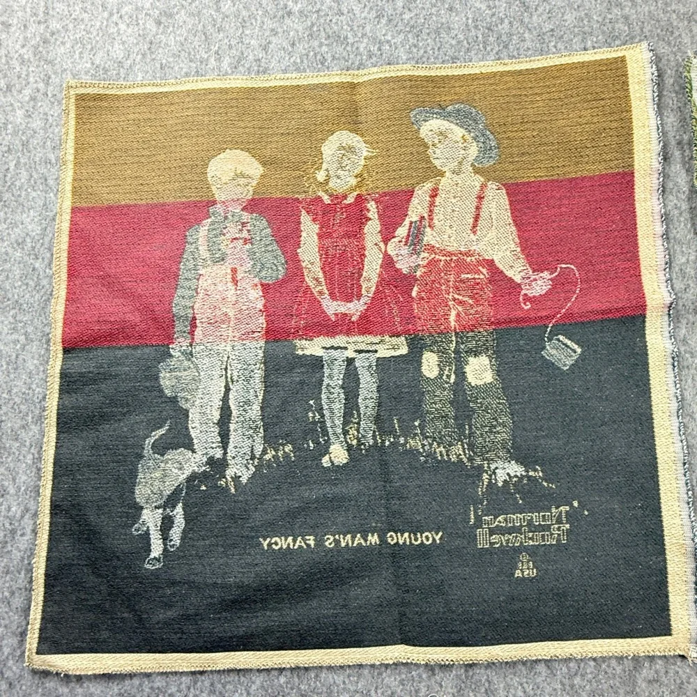 Vintage‎ Norman Rockwell Tapestry Panels Set of 3 for PIllows/decor 90's Cotton